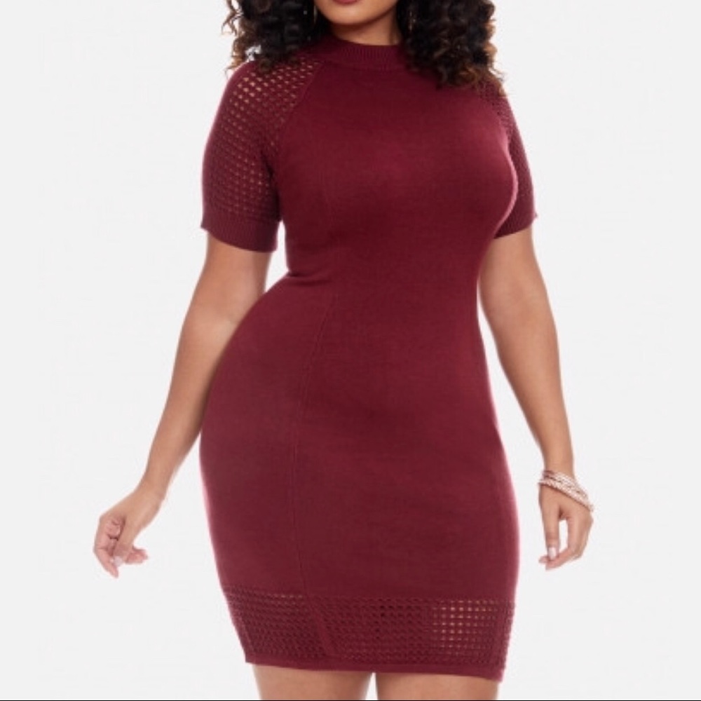 Mock neck laser cut dress